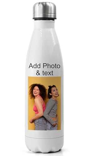 EKAM Personalised Stainless Steel Water Bottle Customise with Your own Image and Text - Thermal Vacuum Insulated 500ml Water Bottle Gift Back to School, Christmas, Mother Day, Fathers Day, Birthday