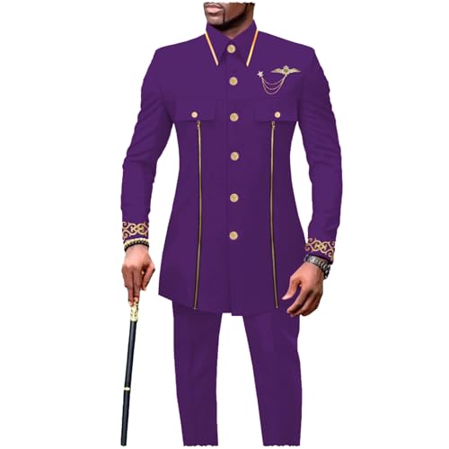 Mens African 2 Piece Set Traditional Suit Dashiki Printed Blazer and Pants Outfit for Wedding
