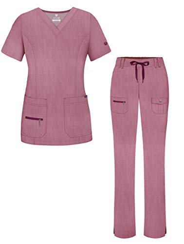 Adar Pro Heather Breakthrough Plus Scrub Set for Women - Enhanced V-Neck Top & Multi Pocket Pants - 4400H - Heather Wine - 3X