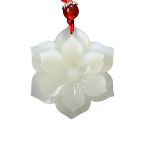 Natural White Jade Flower Pendant Jadeite Necklace Charm Jewellery Fashion Accessories Hand-Carved Luck Amulet Sweater Chain