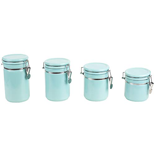 Home Basics 4PC Ceramic Canister Set W/Spoon (Turquoise)