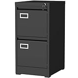 GREATMEET 2 Drawer File Cabinet with Lock, Small Metal File Cabinets for Home Office 2 Drawer, Black Vertical Filing Cabinets for Letter/Legal/A4/F4 Size File,Assembly Require