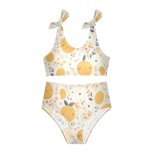 KLL Floral Pattern Orange Fruits Girl Two Pieces Bikini Set Quick-Dry Swimsuit Swimwear Cute Shoulder Strap3