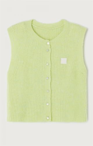 Image of Yuemengxuan Women Y2k Knitted Sweater Vest Sleeveelss Button Down Round Neck Ribbed Knit Tank Top Cardigan Vest Streetwear (Light Green #D, S), Small