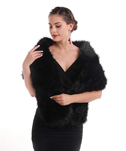 Lucky Leaf Women Luxurious Large Winter Faux Fur Scarf Wrap Collar Shrug for Lady Poncho Wedding Dinner Party2