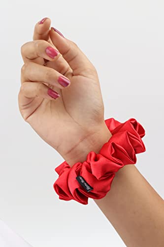 Image of Premium Satin Scrunchies for Women | Hair Bands, Ponytail Holders & Rubber Bands | Large, Fluffy, No-Damage Hair Ties | Girls Hair Accessories | Large Size | Pack of 6