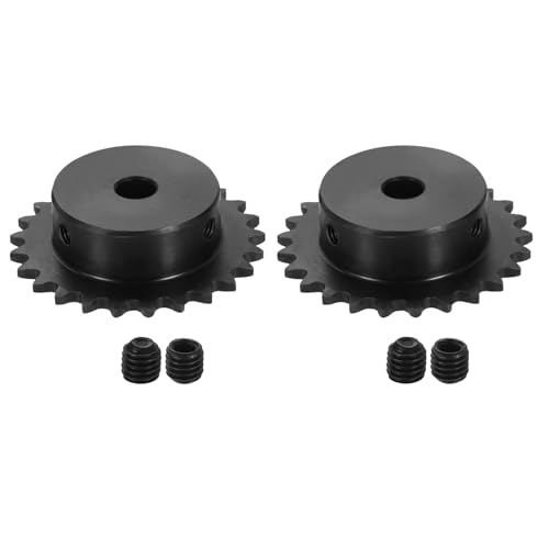 uxcell 2 Pcs #25 Chain Roller Sprocket 8mm Bore, 25 Tooth C45 Carbon Steel ANSI #25 Roller Sprocket Round Hole with Set Screws for ISO 04C Chain