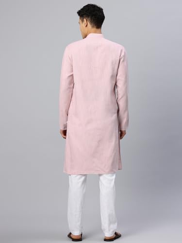 Image of Majestic Man Men's Cotton Regular Fit Traditional Mandarin Collar Ethnic Motifs Solid Long Kurta