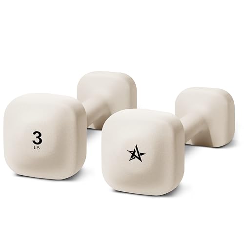 Yes4All Square Neoprene Dumbbell Set for Women/Men, Workout Hand Weight Dumbbells Set of 2, 2lb - 20lb with 4 Colors, Anti-Roll, Anti-Slip Exercise Dumbbells Weights for Home Gym, 3lbs - Beige - Pair