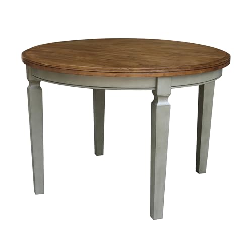 IC International Concepts Mesa de comedor redonda de madera maciza de 44 pulgadas, perfecta para reuniones familiares y espacios de comedor en casa, acabado nogal y piedra