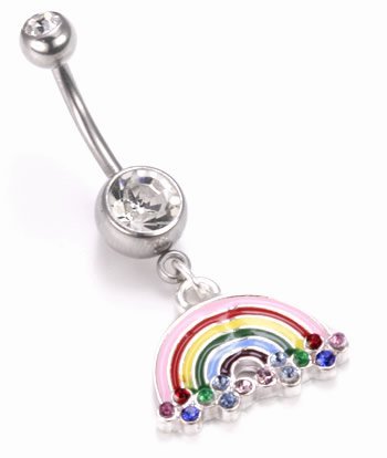 Body Accentz® Belly Button Ring Double Gem Taste The Rainbow Charm Belly Button Jewelry Navel 14 Gauge 316L Body Jewelry