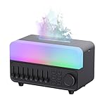 QUMOX A14 Umidificatore con Rumore Bianco, Effetto Fiamma, Speaker Bluetooth e Serbatoio 150ml – Nebulizzazione Ultrasonica, Luce RGB Respirante, Timer 5 Ore, per Camera da Letto e Ufficio Nero