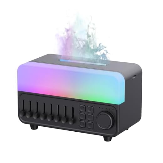 QUMOX A14 Umidificatore con Rumore Bianco, Effetto Fiamma, Speaker Bluetooth e Serbatoio 150ml – Nebulizzazione Ultrasonica, Luce RGB Respirante, Timer 5 Ore, per Camera da Letto e Ufficio Nero