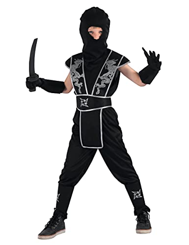 DEGUISE TOI - Déguisement ninja étoile Shuriken garçon - Haut - Pantalon - Ceinture - Armure - 2 Jambières - 2 Manchettes - Cagoule - S 4-6 ans (110-120 cm) - Noir - Déguisements enfants - 100%