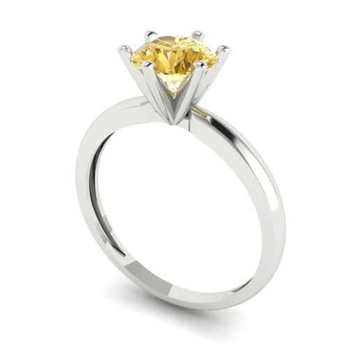 1 ctw Round Cut Solid Gold Engagement Ring for Women - 14K White Gold - Natural Citrine Wedding Promise Ring for Her2