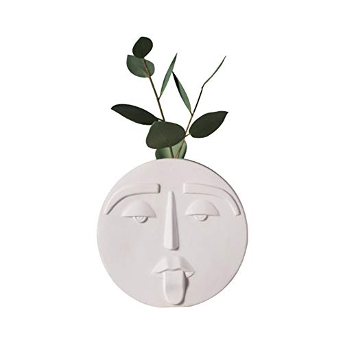 belupai Jarrón de cerámica blanca con diseño de cara humana nórdica, accesorio para sala de estar para flores secas Cover