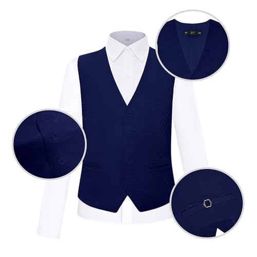 Boys Vest 4 Piece Paisley Boy Suit Vests Set for Kids Jacquard Waistcoat with Bowtie, Necktie, Pocket Square2