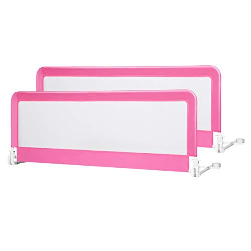 Costzon Double Sided Bed Rail Guard, 2 Pack, Extra Long Swing Down Safety Guard W/Straps, Folding Baby Bedrail For Kids Twin Double Full Queen King Mattress, Pink, 59 Inch #TOP15