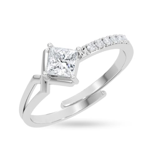 Image of Clara 925 Sterling Silver Minimal Adjustable Ring for Women | Swiss Zirconia | Platinum-Plated | Gift for Girl Wife Girlfriend | Daily Wear