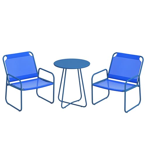 Outsunny 3-teiliges Gartenset, Gartenmöbel, 2 Sessel 1 runder Tisch, Stahl und atmungsaktiver Stoff, marineblau Outsunny 3-teiliges Gartenset, Gartenmöbel, 2 Sessel 1 runder Tisch, Stahl und atmungsaktiver Stoff, marineblau