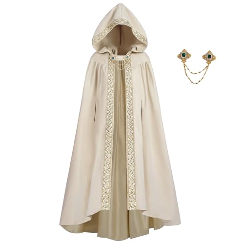 FCCAM Long Hooded Cloak for Women Suede Hooded Cape Medieval Renaissance Cloak Halloween Costume M