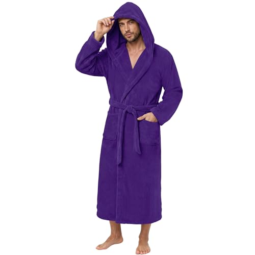 Image of PJGGZ Men's Bathrobes with Hood, Soft Long Towel Robe for Men - Super Absorbent Quick Dry yet Warm