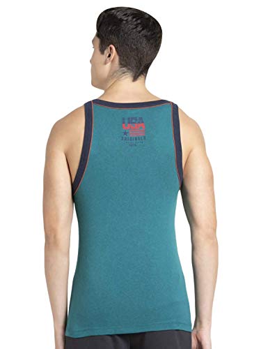 Image of Jockey US54 Men's Super Combed Cotton Rib Square Neckline Gym Vest with Back Panel Graphic Print (Shoulder Starp Color May Vary)