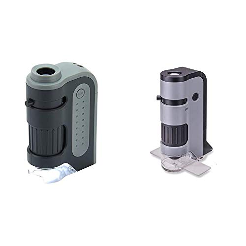 Carson MicroBrite Plus 60x-120x LED Lighted Pocket Microscope & MicroFlip 100x-250x LED Lighted Pocket Microscope with Flip Down Slide Base, Smartphone Adapter Clip, and UV Flashlight