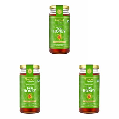 Image of TruSoul Pure & Natural Tulsi Honey 500g | Wild Forest Sourced | Natural Immunity Booster | Raw & Unprocessed Honey | No Adultration | Glass Jar | Lab Certified (Pack of 3)