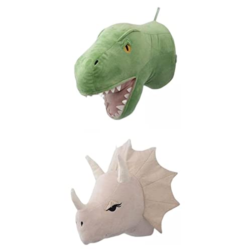 Image of Lanyazet 2 Pieces Dinosaur Head Wall Ornaments 3D Cute Nursery Room Living Room Baby