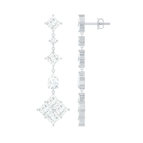 Certified Moissanite Long Dangle Earrings in Silver, D-Vs1 Quality, Moissanite Bridal Earrings - Ideal For Gift