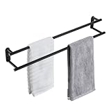 BAGNOLUX Double Towel Bar, SUS304 Towel Racks for Bathroom Wall Mounted 2-Tiers Ladder Towel Rails, Space Saving Bathroom Towel Holder Shelves Rack, Long Towel Hanger (32“-Round-Matte Black)
