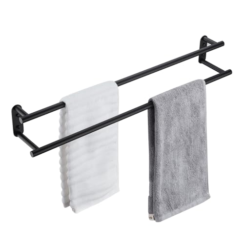 BAGNOLUX Double Towel Bar, SUS304 Towel Racks for Bathroom Wall Mounted 2-Tiers Ladder Towel Rails, Space Saving Bathroom Towel Holder Shelves Rack, Long Towel Hanger (32“-Round-Matte Black)