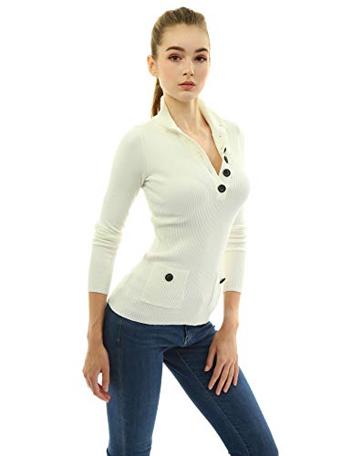 AmélieBoutik Women Button Up V Neck Ribbed Pullover Sweater with Pocket4