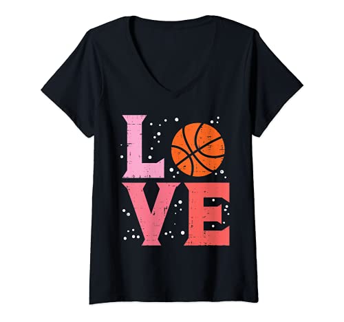 Femme Pink Love Basketball Cute Sports Lover Men Women Kids Girls T-Shirt avec Col en V