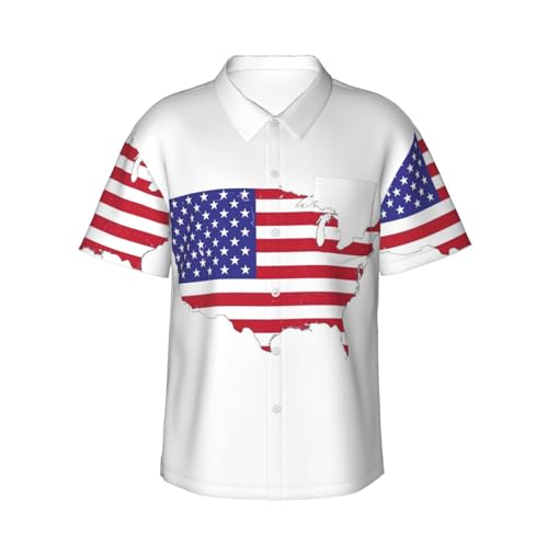 Chemise hawaïenne boutonnée drapeau américain avec short d'été assorti pour homme