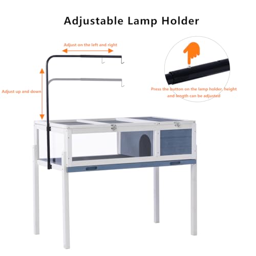BIRASIL Wood Tortoise House, Indoor Turtle Habitat Reptile Cage, Tortoises Enclosure for Small Animals Lizards Hamster