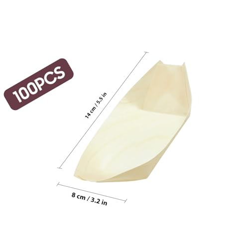 100 platos desechables de madera para sushi 14cm x 8cm miniatura 2