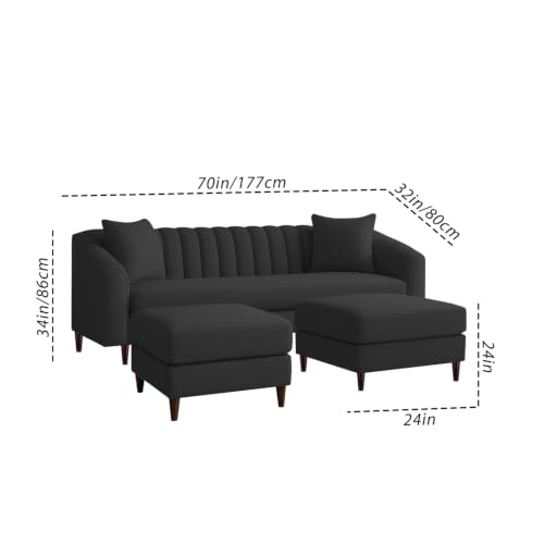 Image of Doraldo 3 Seater Sofa Set with 2 Ottoman for Living Room (Black) Premium Fabric Sofa
