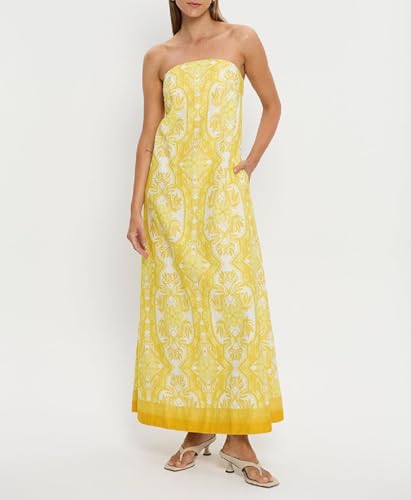 Image of Women Floral Print Maxi Tube Dress Strapless Flowy Long Bandeau Dress Y2K Open Back Sundress Summer Beachwear