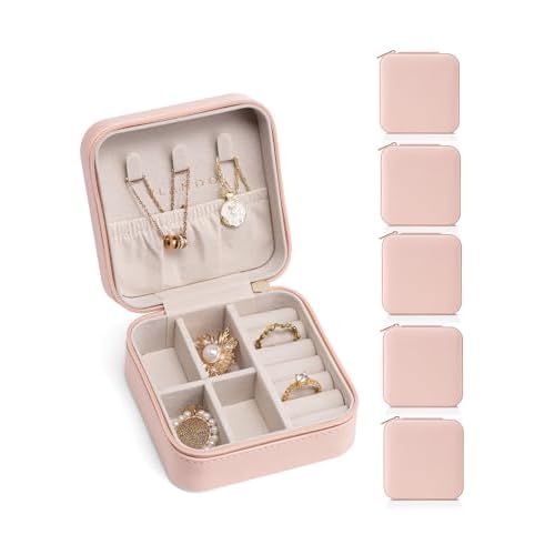Vlando Travel Jewelry Box, Small Jewelry Travel Organizer Case for Girls Women - Pink*6 pack Pink S 6