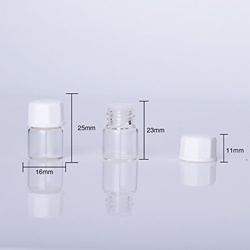 Enslz 100pcs 1/4 Dram (1ml) Small Transparent Glass Cosmetic Essential Oil Perfume Bottle with Orifice Mini Sample Perfume Bottles ContainerWhite Lid …3