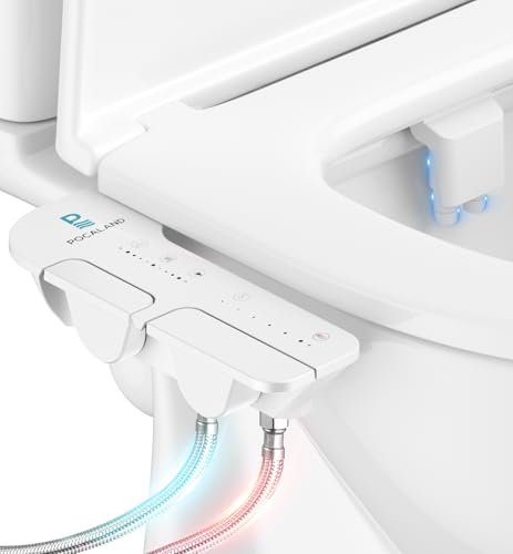 Ultra-Slim 3-in1 Bidet, Warm Water, Self-Cleaning, Posterior&Feminine Wash-(Retractable Dual Nozzles), Non-Electric Bidet Attachment for Toilet Seat, Adjustable Water Pressure, Stainless Steel Inlet