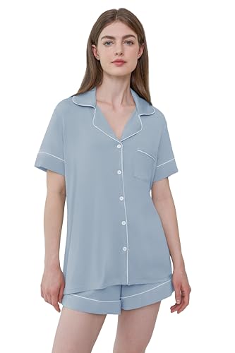 Image of Joyaria Women's Cooling Bamboo Viscose Pajamas Shorts Set Button Front | Moisture Wicking, Cool & Lightweight, Breathable PJs for Night Sweats