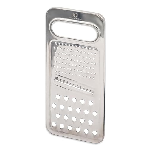 GRANA HOME Flache Edelstahl-Reibe 24 x 10cm – Vielseitige, robuste Küchenreibe für Gemüse, Obst, Käse & mehr - Edelstahl Reibe mit Behälter - Feine Reibe für präzises Reiben