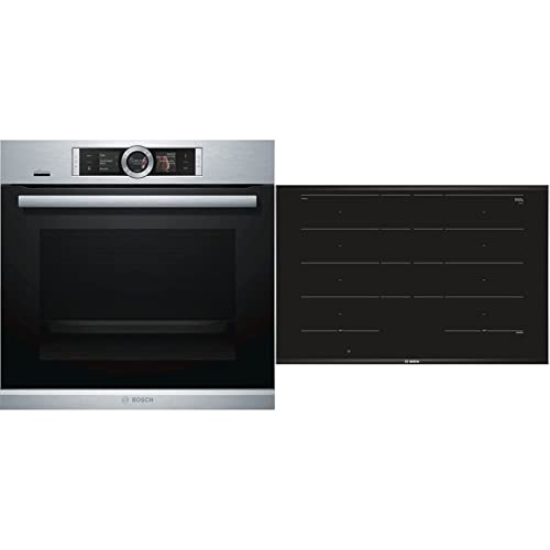 Bosch HBG676ES6 Serie 8 Smarter Einbau-Backofen & PXY875DC1E Serie 8 Induktionskochfeld, 80cm breit, FlexInduction freie…