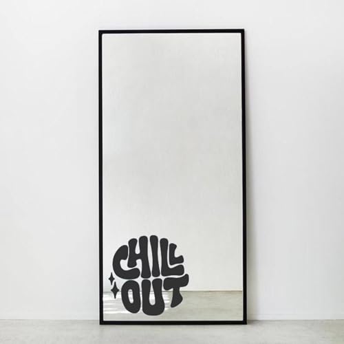 Image of Sticker for Glass & Mirrors| Minimal Vinyl Decal for Bedroom Bathroom & Cafe | Self-Adhesive Waterproof Quote Mirror Sticker | Aesthetic Decals (Chill Out, Medium, Matt Black)