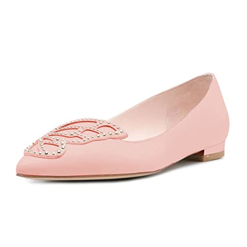 FYS Women Pointed Toe Rhinestone Studded Flats Butterfly Grain Slip on Pumps Summer Party Dress Casual Office Driving Shoes Size 4-15 US