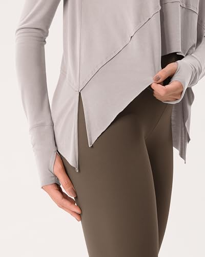 Image of ODODOS Soft Modal Long Sleeve Crop Top for Women with Thumb Hole Athletic Gym Workout Cropped Yoga Shirts