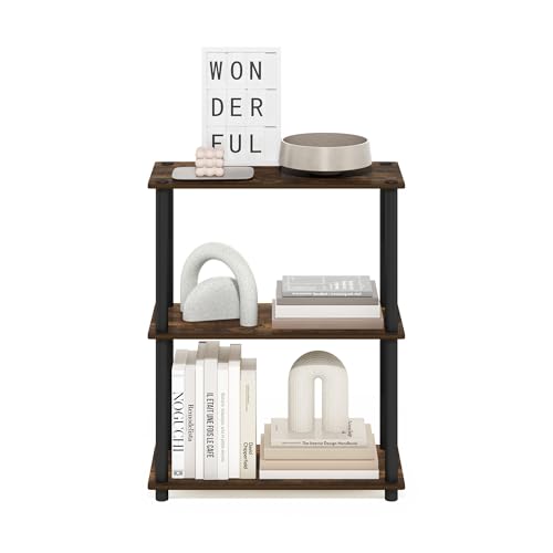 Image of Furinno Turn-N-Tube Storage Shelves, 3-Tier Book Shelf, Corner Shelf, Toolless Open Shelves, for Organization and Storage, Living Room, Garage, Home Office, Amber Pine